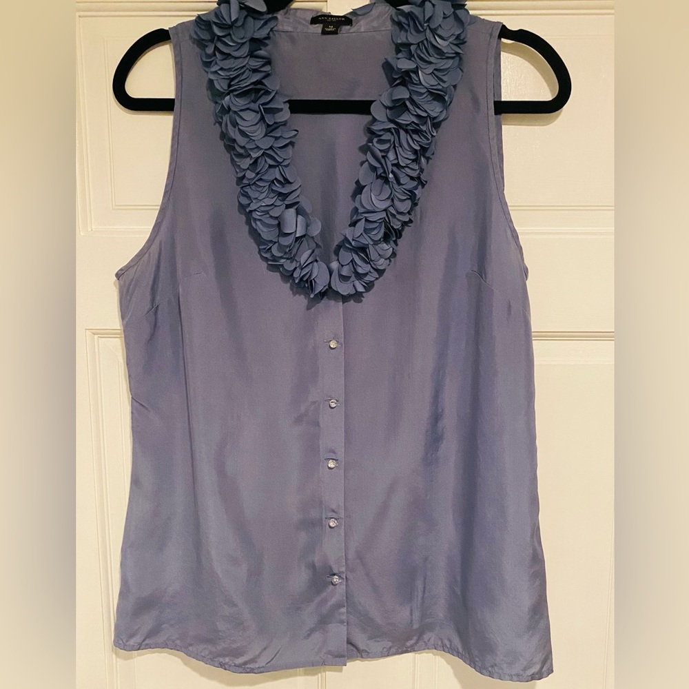 Ann Taylor Silk Sleeveless Blouse w/ Embellished Neckline